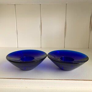 Crate and Barrel Votive Candle Holders 5"  Cobalt Blue Thick Glass Norway Vibe